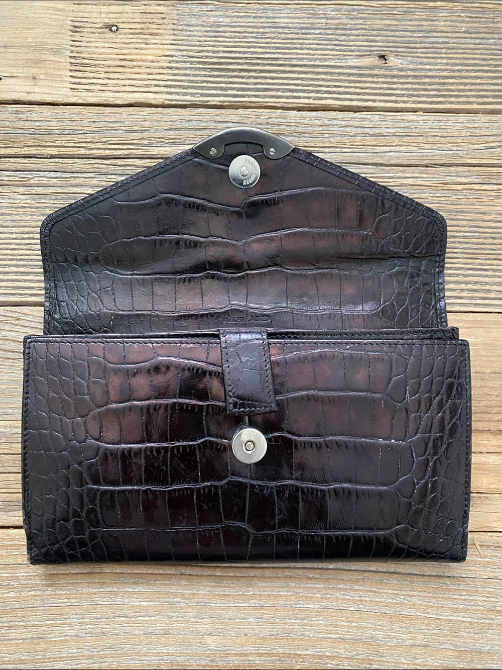 Vintage Ralph Lauren Alligator Embossed Wallet with Sterling Silver Detail. - Picture 4 of 13